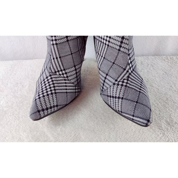 Ankle Boot Black White Plaid Pointed Toe Stiletto Heel 40 Zipper Career - Picture 6 of 13